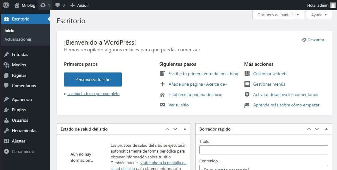 Instalación de WordPress en blanco